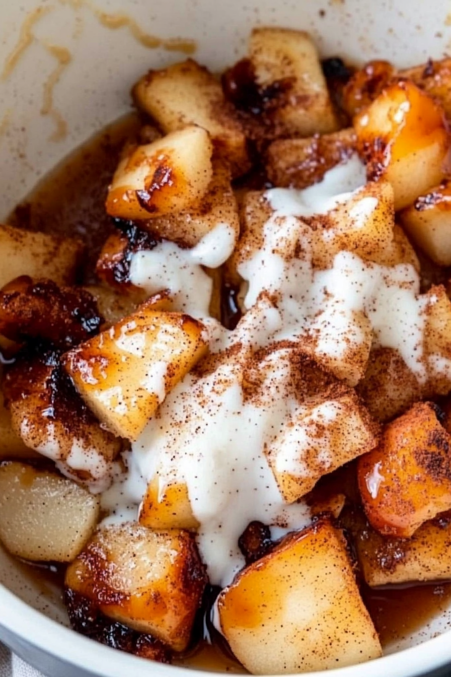 Air Fryer Apples Recipe - Quick and Easy Delicious Air Fryer Apples freshly prepared on a white plate