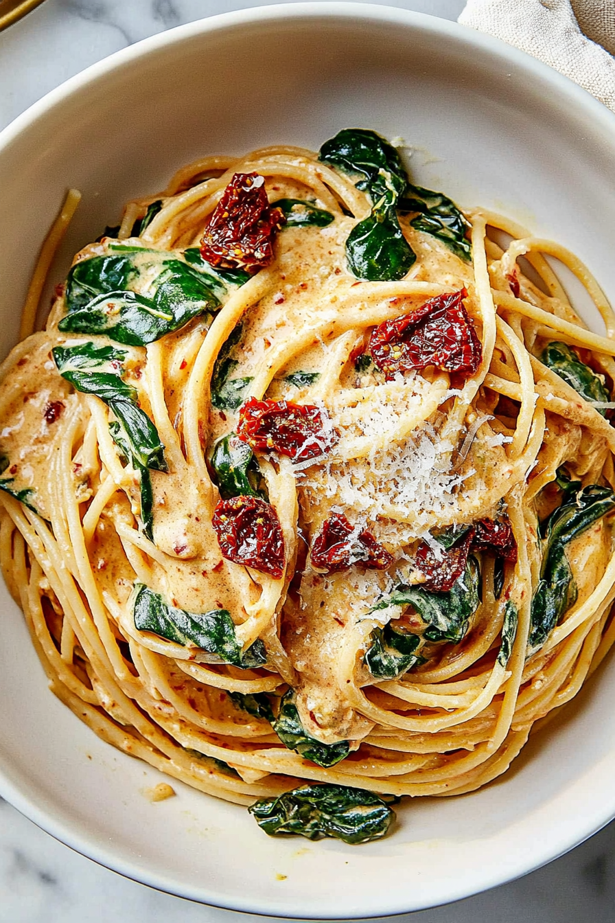 Spaghetti & Spinach with Sun-Dried Tomato Cream Sauce Recipe Delicious Spaghetti & Spinach with Sun-Dried Tomato Cream Sauce