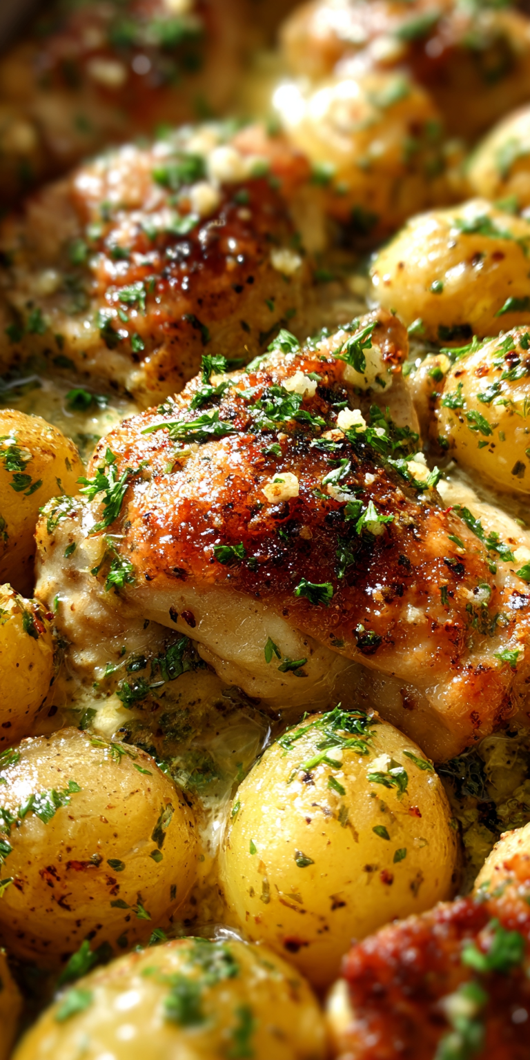 A savory plate of Garlic Parmesan Crockpot Chicken and Potatoes ready to enjoy