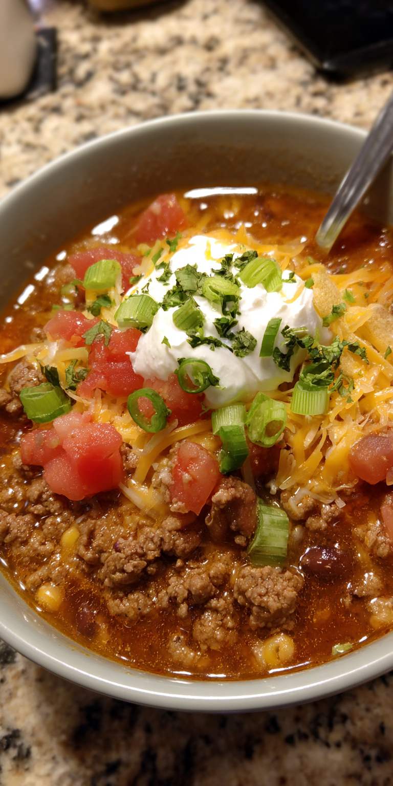 Beefy Cheesy Taco Soup Recipe