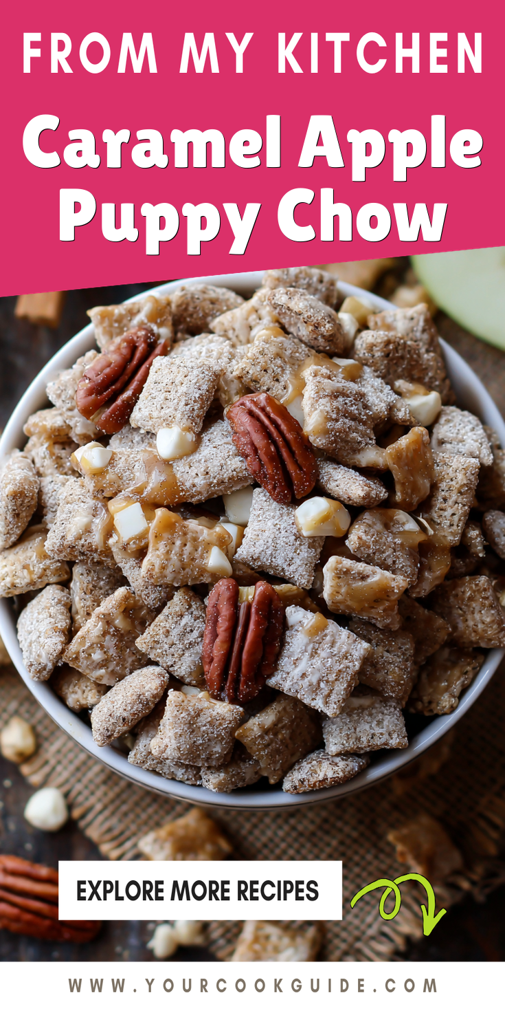 Caramel Apple Puppy Chow served warm with cozy spices