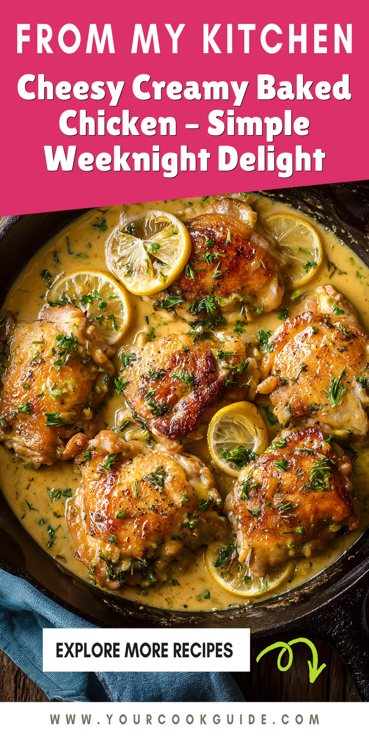 Cheesy Creamy Baked Chicken – Simple Weeknight Delight served warm with cozy spices