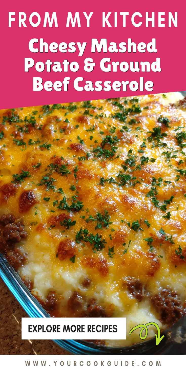 Cheesy Mashed Potato & Ground Beef Casserole served warm with cozy spices