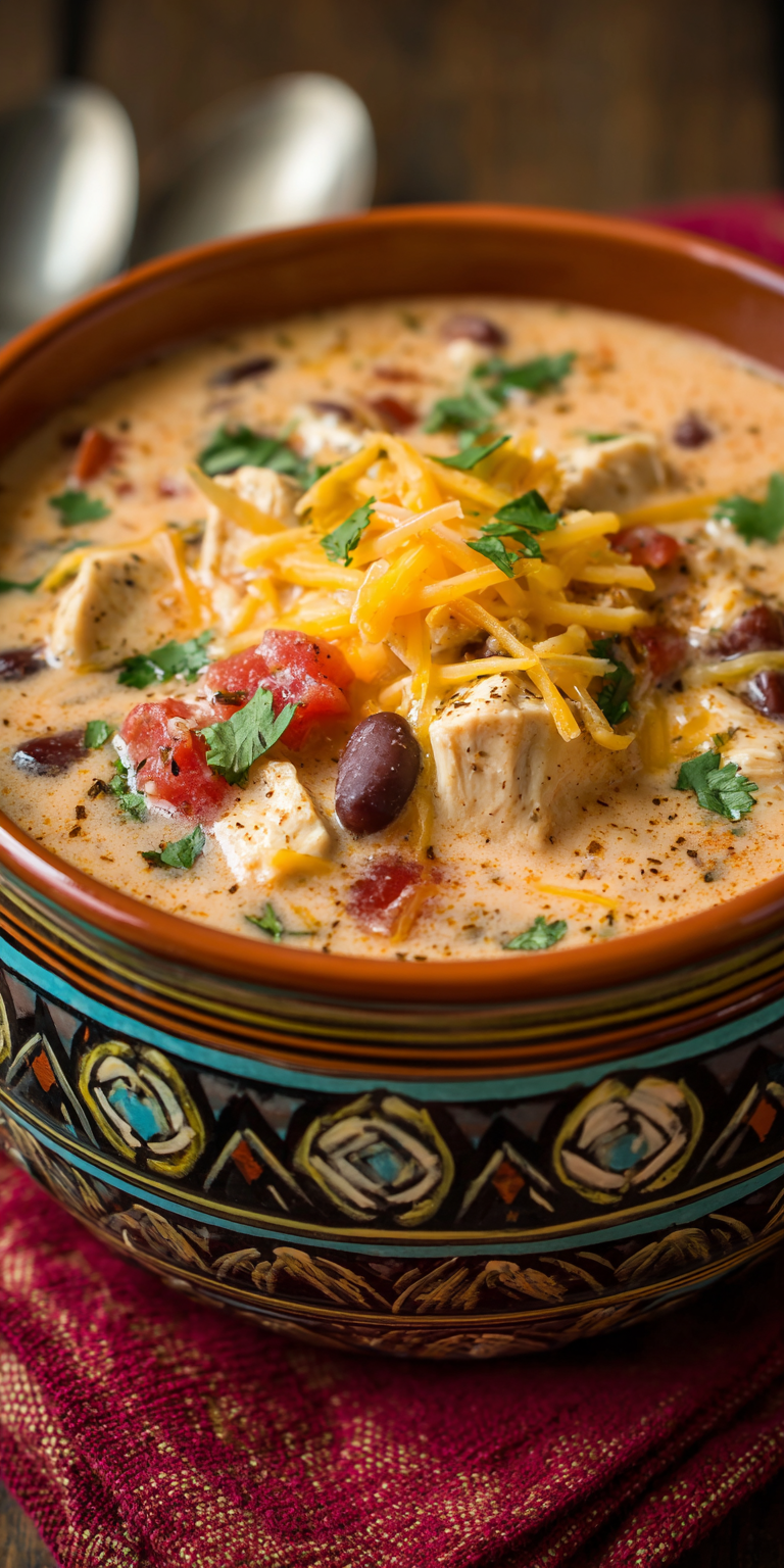 Creamy Cheddar Chicken Taco Soup – Rich & Simple served warm with cozy spices