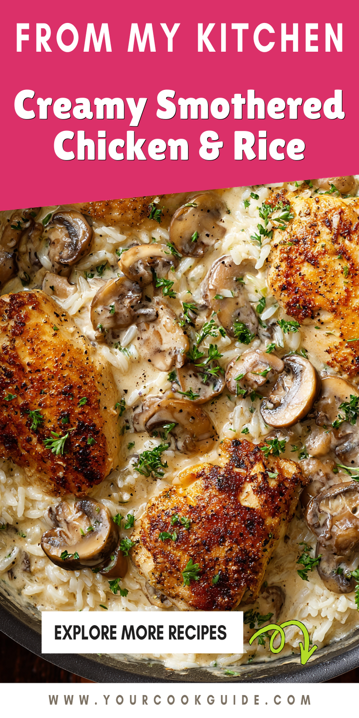 Creamy Smothered Chicken & Rice served warm with cozy spices