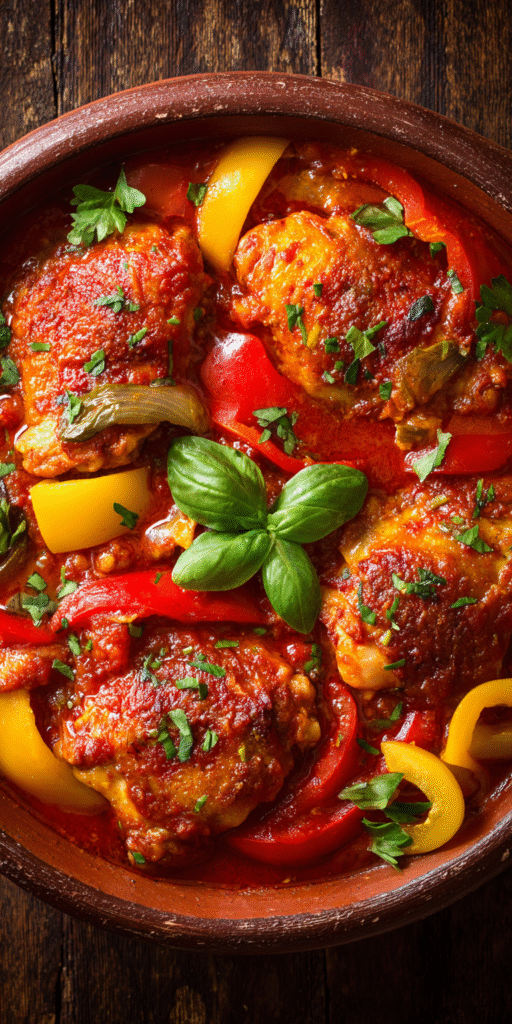 Crockpot Chicken Cacciatore with Peppers served warm with cozy spices