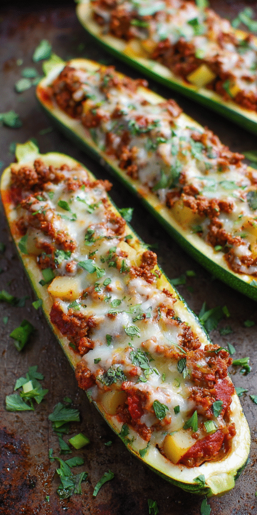 Ground Beef & Potato Stuffed Zucchini Recipe