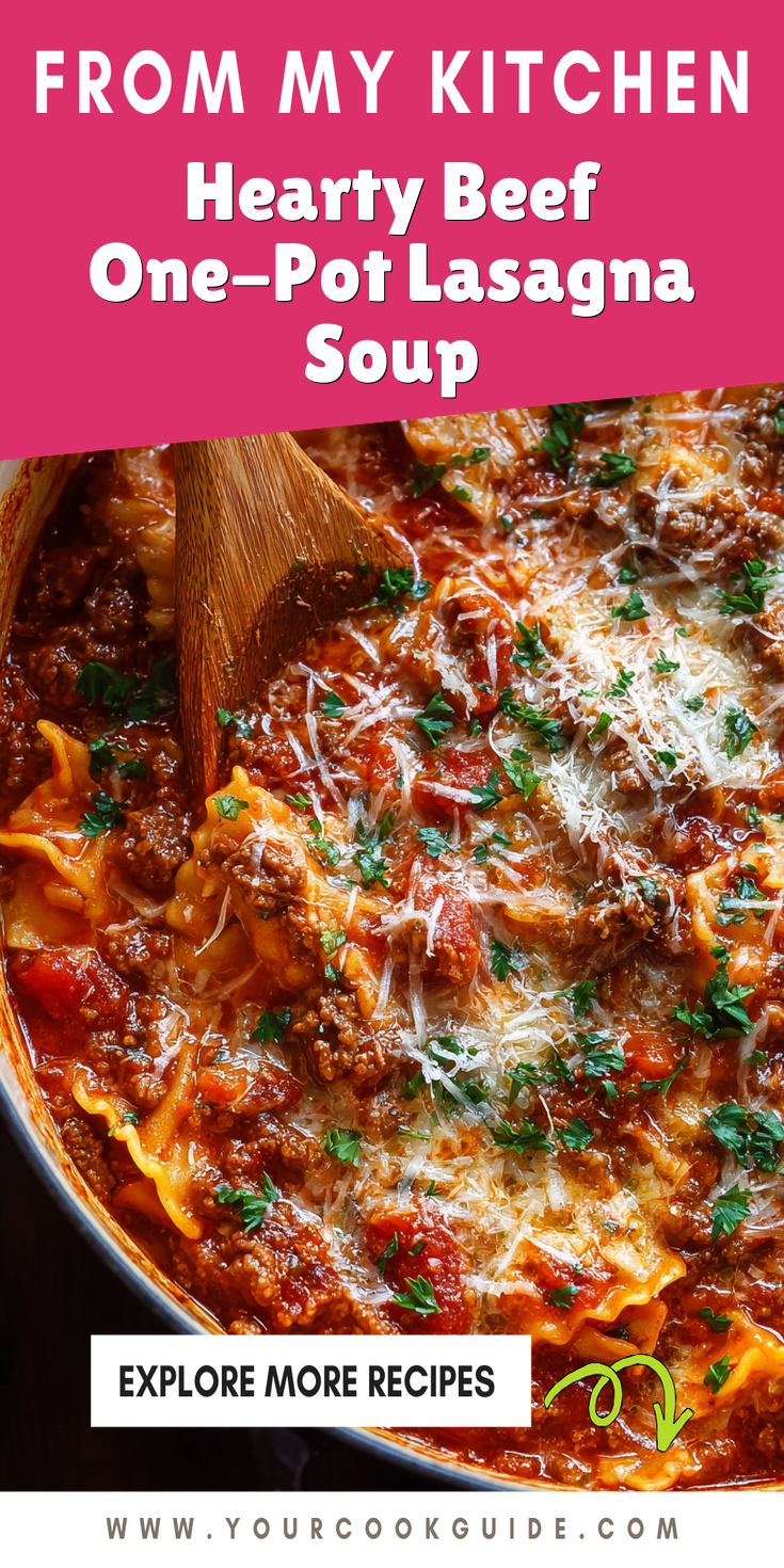Hearty Beef One-Pot Lasagna Soup served warm with cozy spices