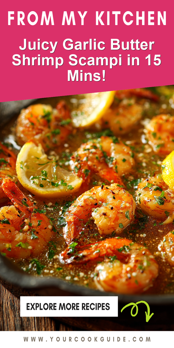 Juicy garlic butter shrimp scampi served with pasta