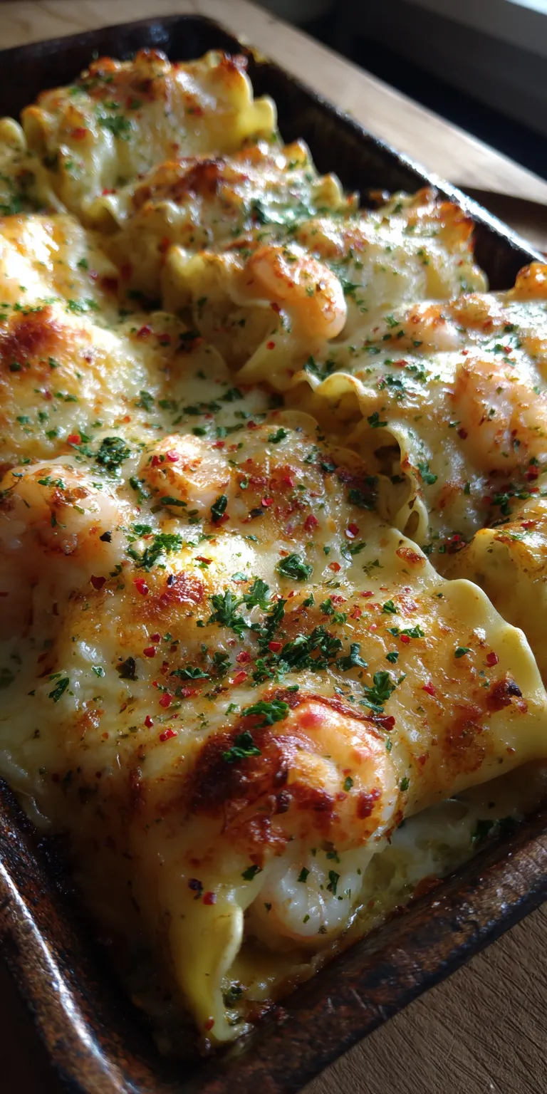 Shrimp Scampi Lasagna Rolls – Cheesy Pasta Delight served warm with cozy spices