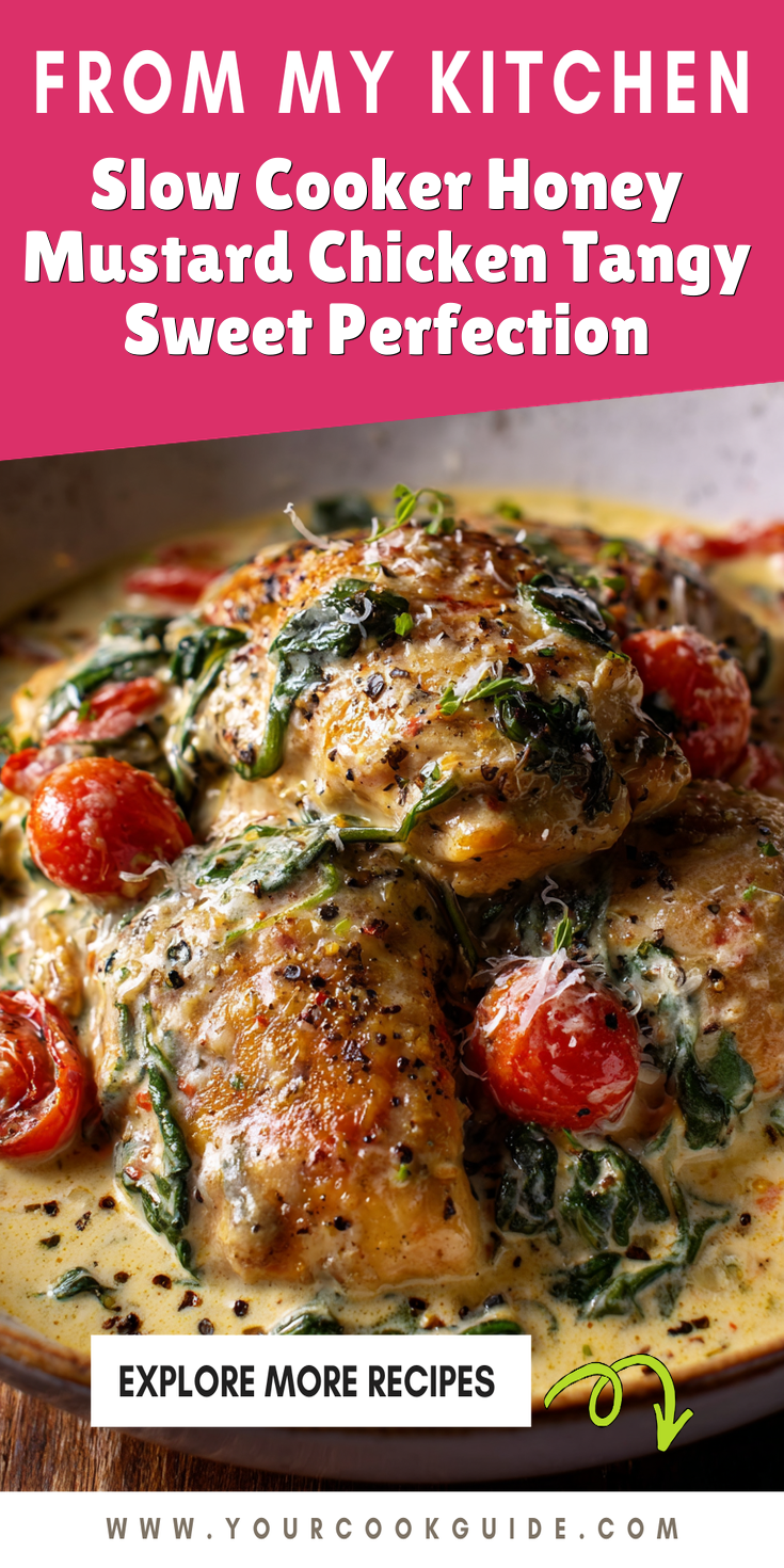 Slow Cooker Honey Mustard Chicken with a tangy and sweet glaze