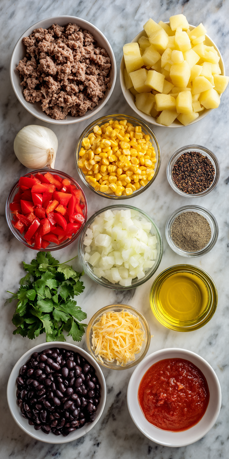 Southwest Ground Beef & Potato Skillet served warm with cozy spices