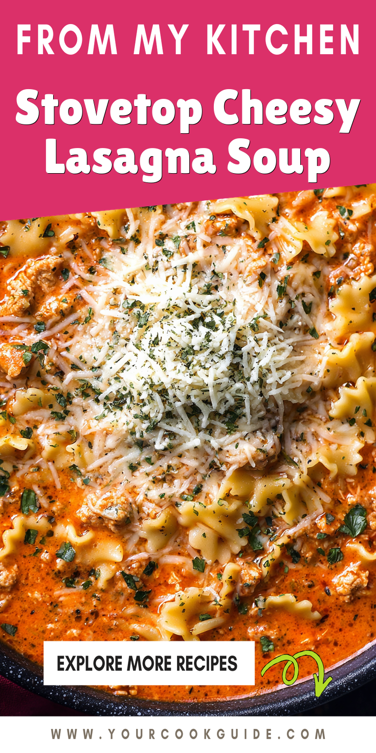 Stovetop Cheesy Lasagna Soup served warm with cozy spices