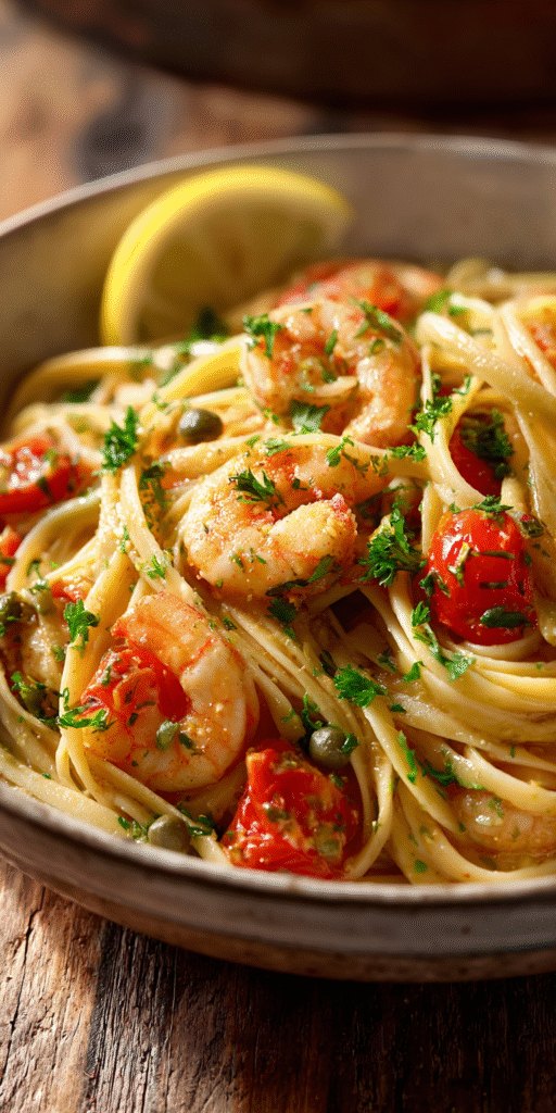Tangy Tomato & Caper Shrimp Scampi – Mediterranean Style Recipe