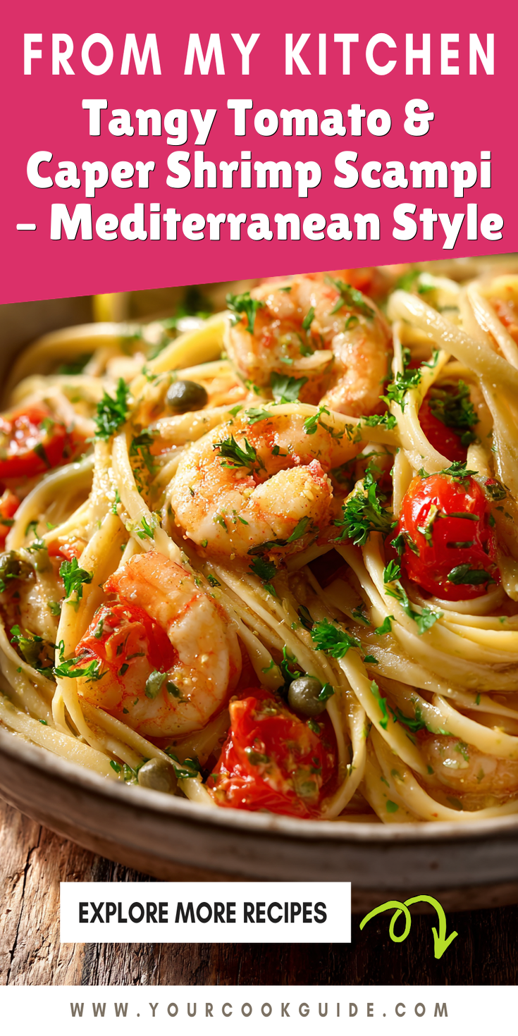 Tangy Tomato & Caper Shrimp Scampi – Mediterranean Style served warm with cozy spices