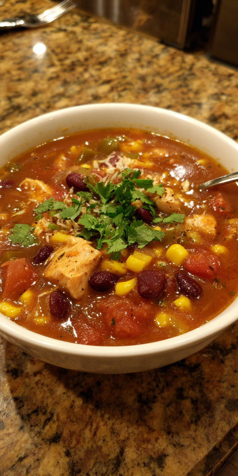 Tex-Mex 7 Can Chicken Taco Soup – Easy Comfort Food served warm with cozy spices