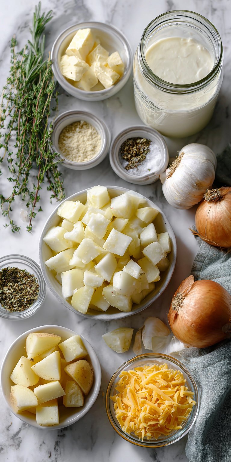 Fresh components for crafting the Ultimate Creamy Potato Soup for cozy nights