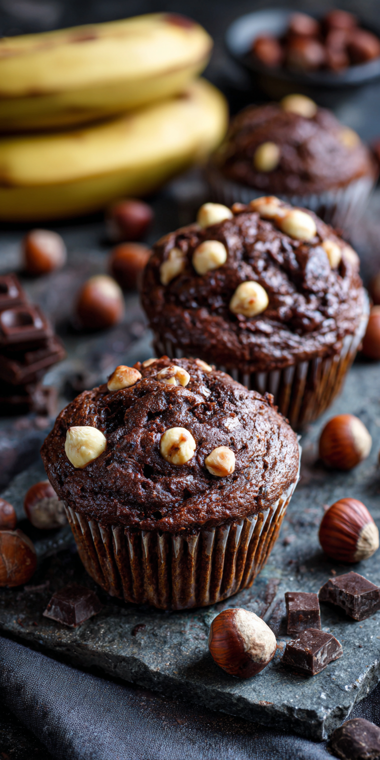 Chocolate Hazelnut Banana Muffins served warm with cozy spices