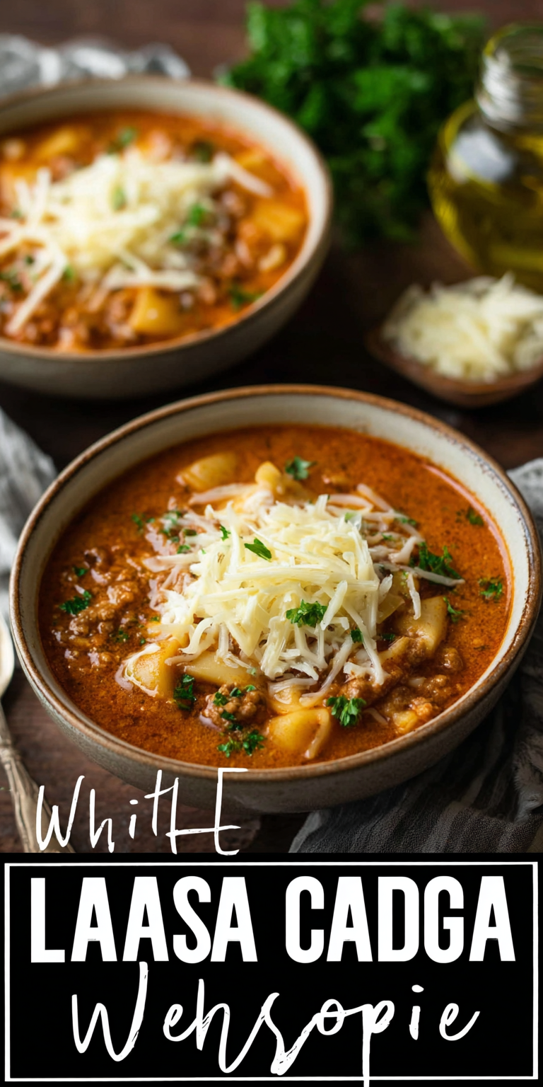 Cozy White Cheddar Lasagna Soup (One-Pot!) served warm with cozy spices