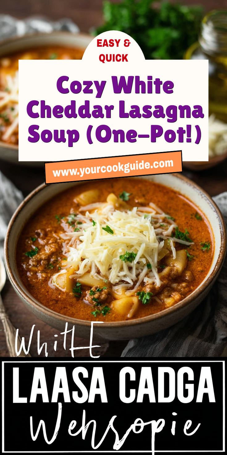 Cozy White Cheddar Lasagna Soup (One-Pot!) served warm with cozy spices