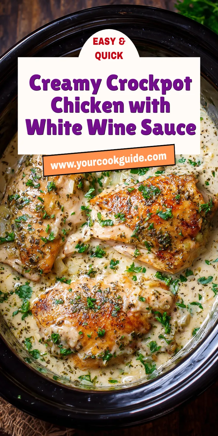 Creamy Crockpot Chicken with White Wine Sauce served warm with cozy spices