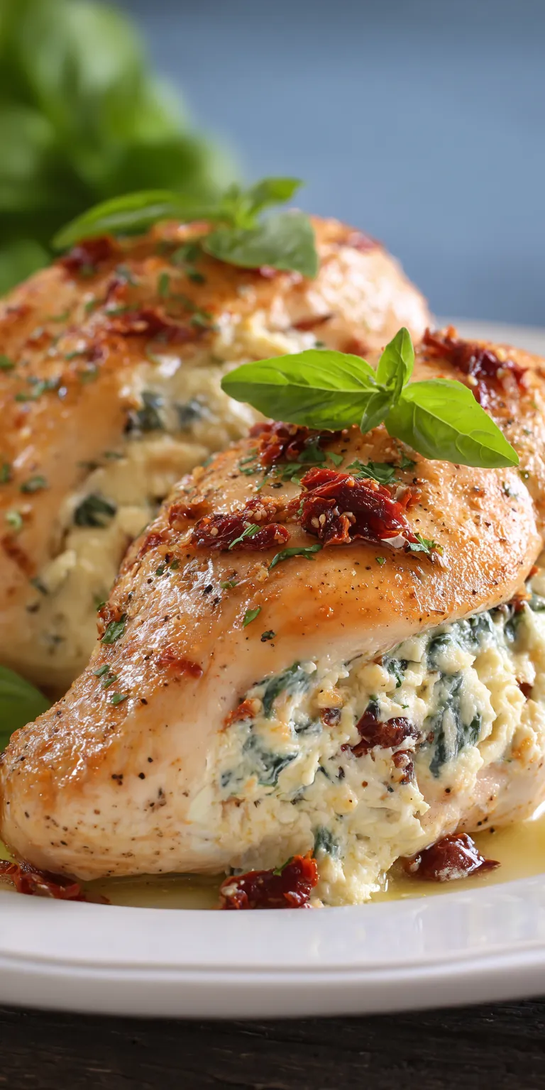Creamy Tuscan Stuffed Chicken with Sun-Dried Tomatoes served warm with cozy spices