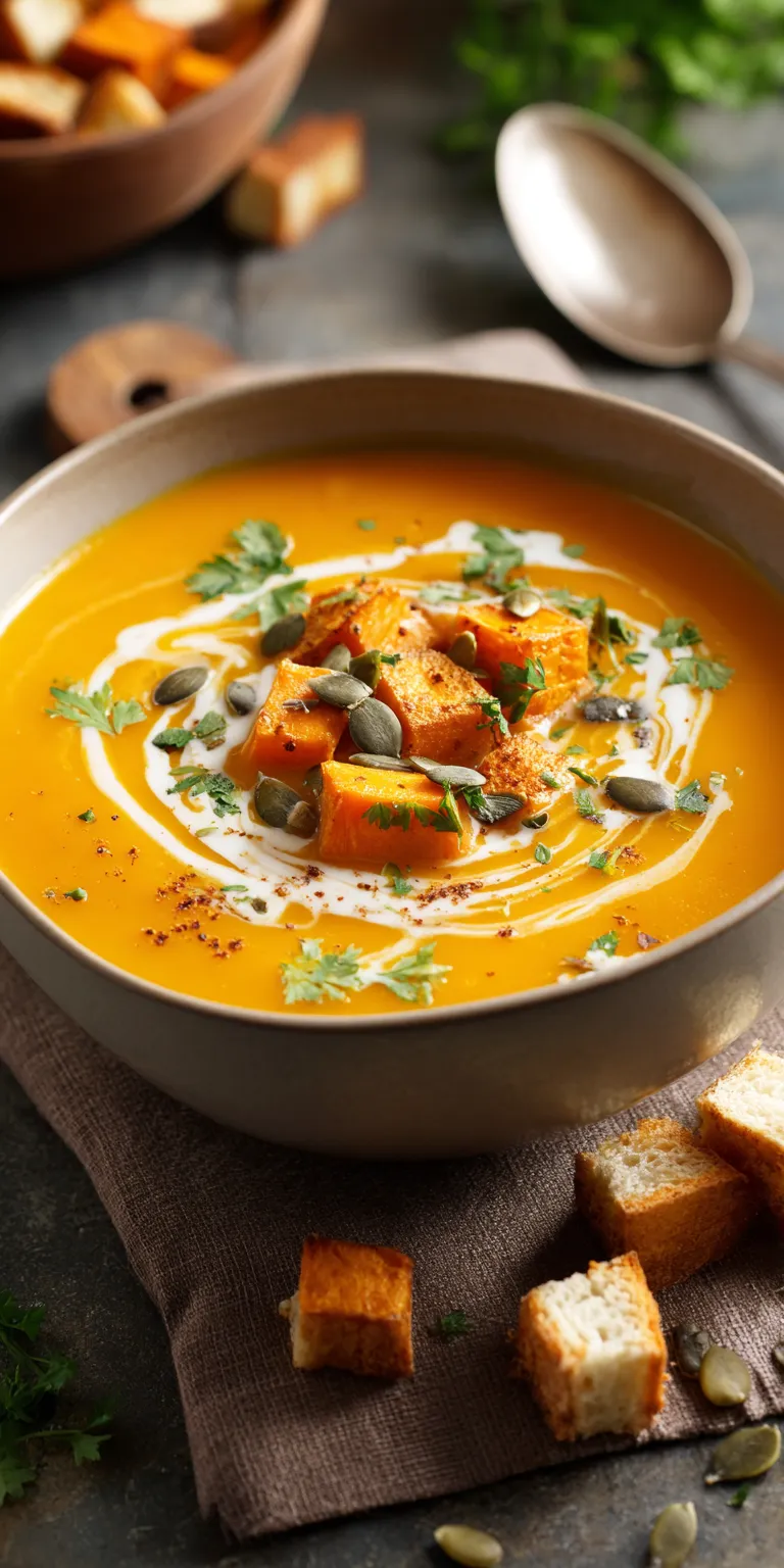 Creamy Vegan Sweet Potato Soup | Healthy & Easy Dinner served warm with cozy spices