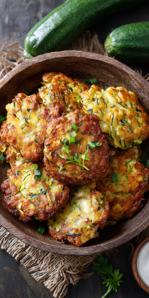 Crispy Cheesy Zucchini Fritters: A Family Favorite served warm with cozy spices