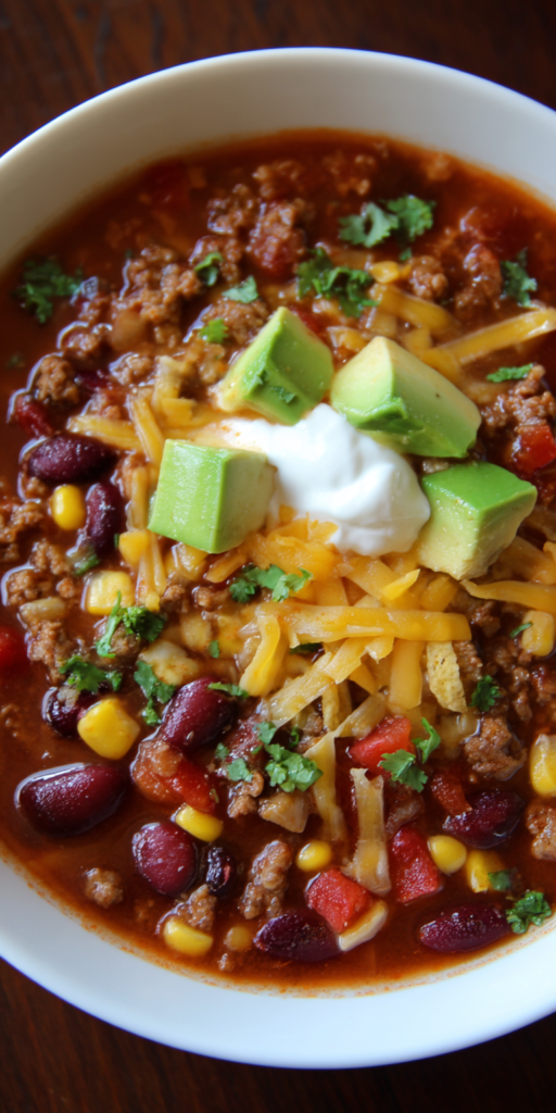 Easy 7 Can Ground Beef Taco Soup Recipe