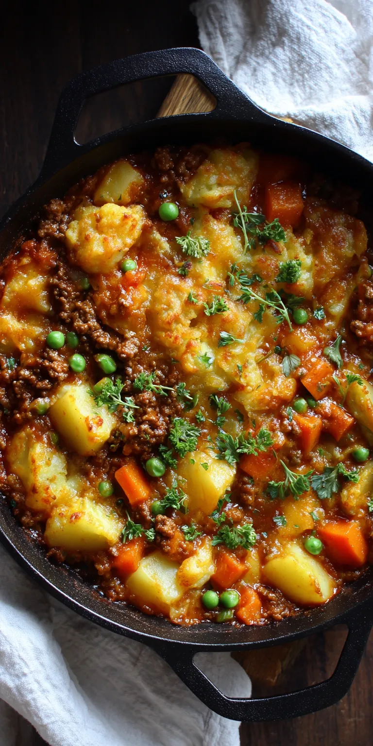 Easy Cottage Pie Skillet: Ground Beef & Potato Comfort served warm with cozy spices