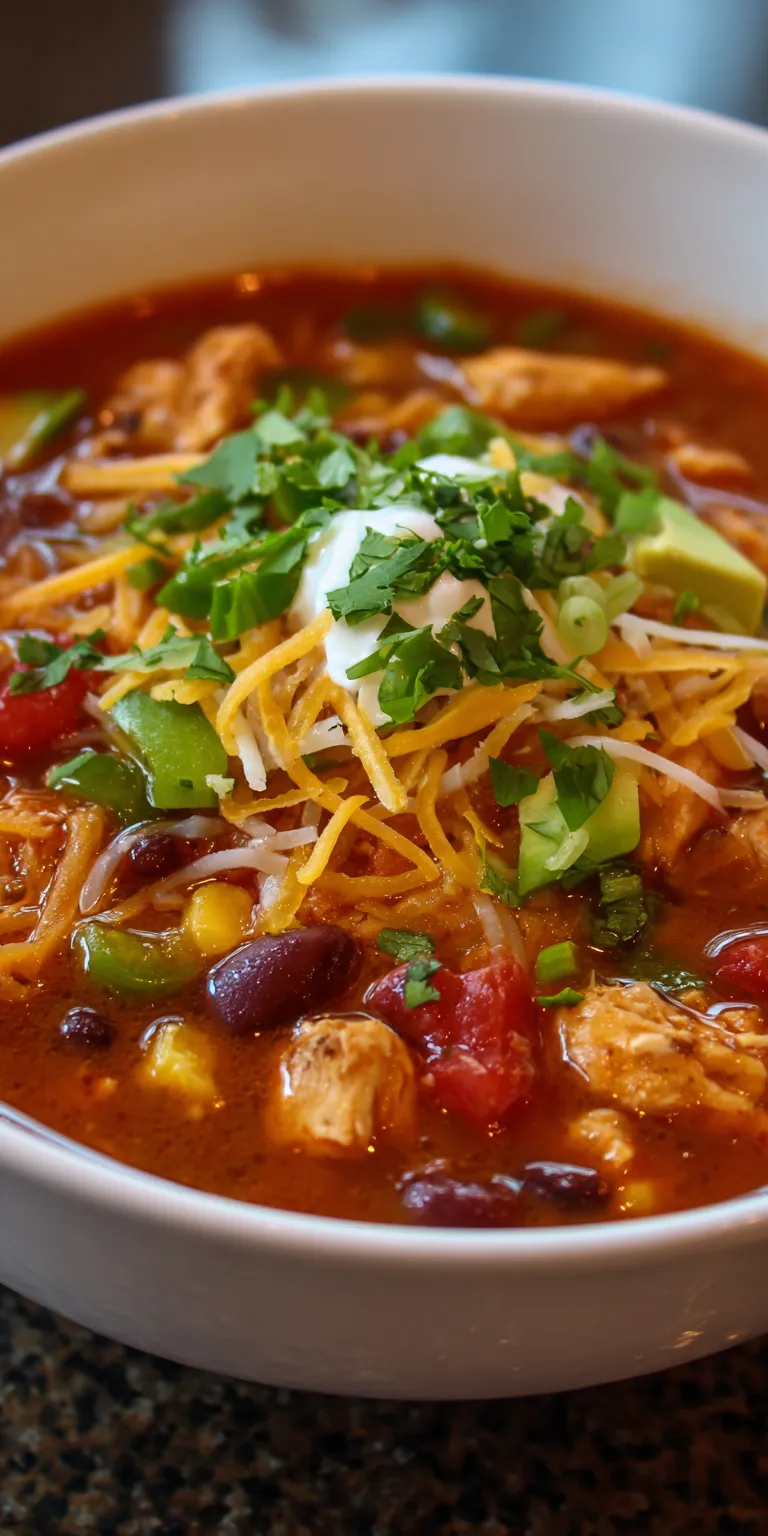 Easy One-Pot Chicken Taco Soup Recipe served warm with cozy spices
