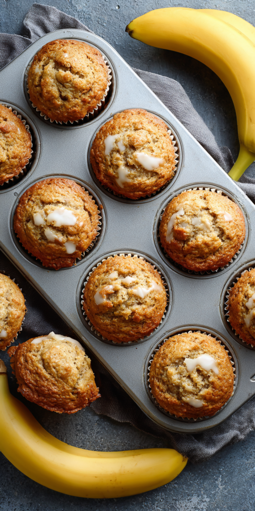 Easy Vanilla Glazed Banana Muffins served warm with cozy spices