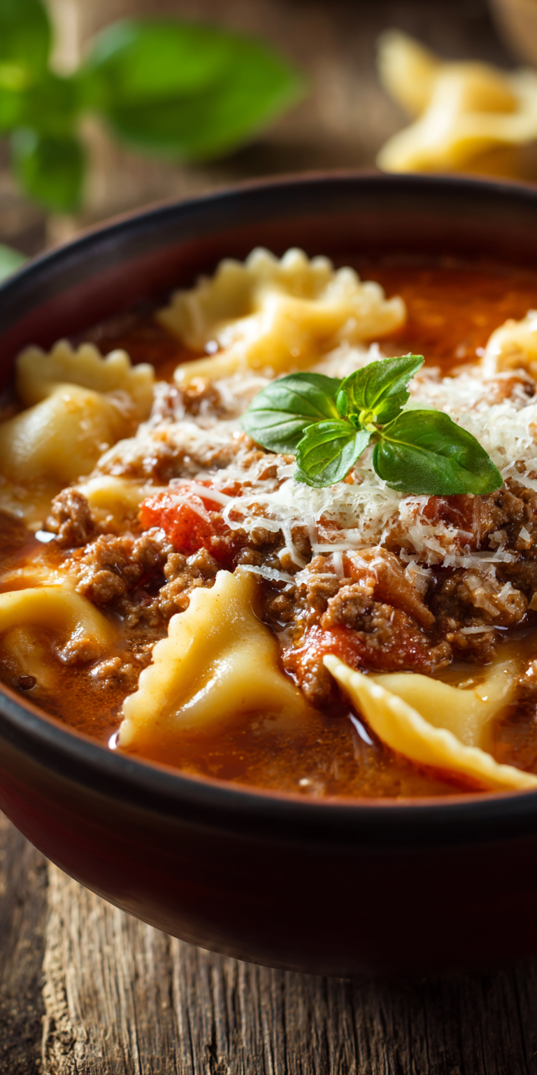 Family Cozy Lasagna Soup served warm with cozy spices
