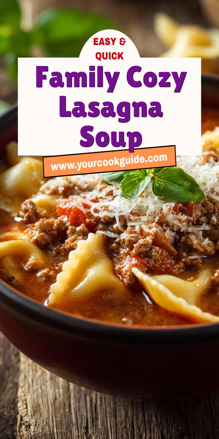 Family Cozy Lasagna Soup served warm with cozy spices