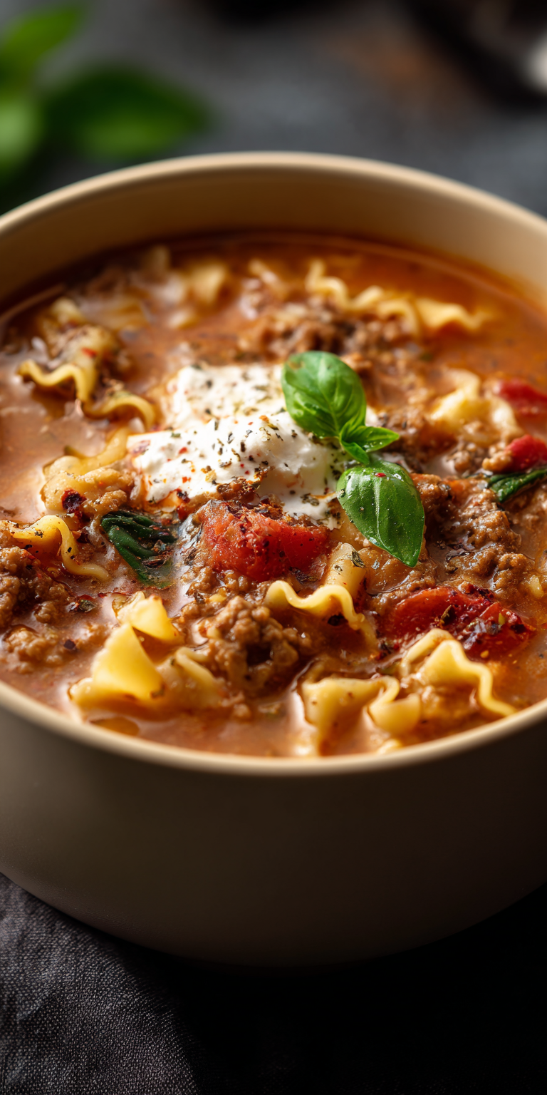 Freezer-Friendly Lasagna Soup: Your Cozy Make-Ahead Meal served warm with cozy spices
