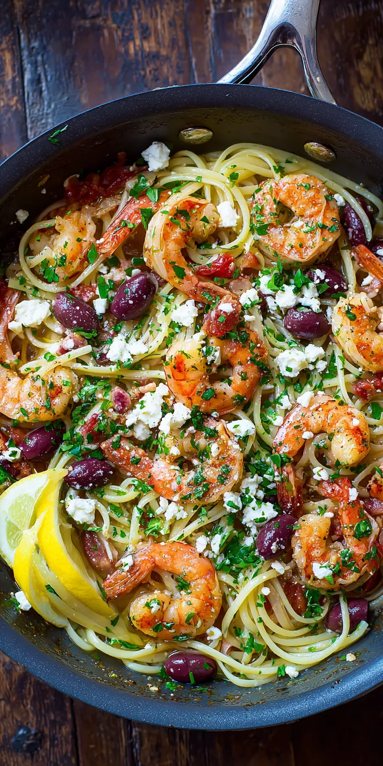 Greek Shrimp Scampi with Feta & Olives | A Mediterranean Twist served warm with cozy spices