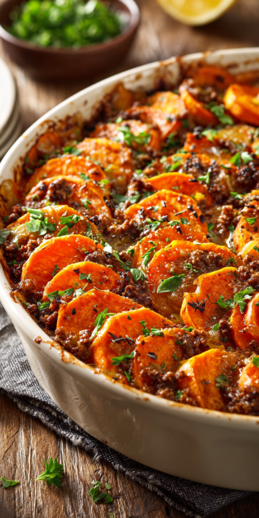 Ground Beef & Sweet Potato Bake Recipe