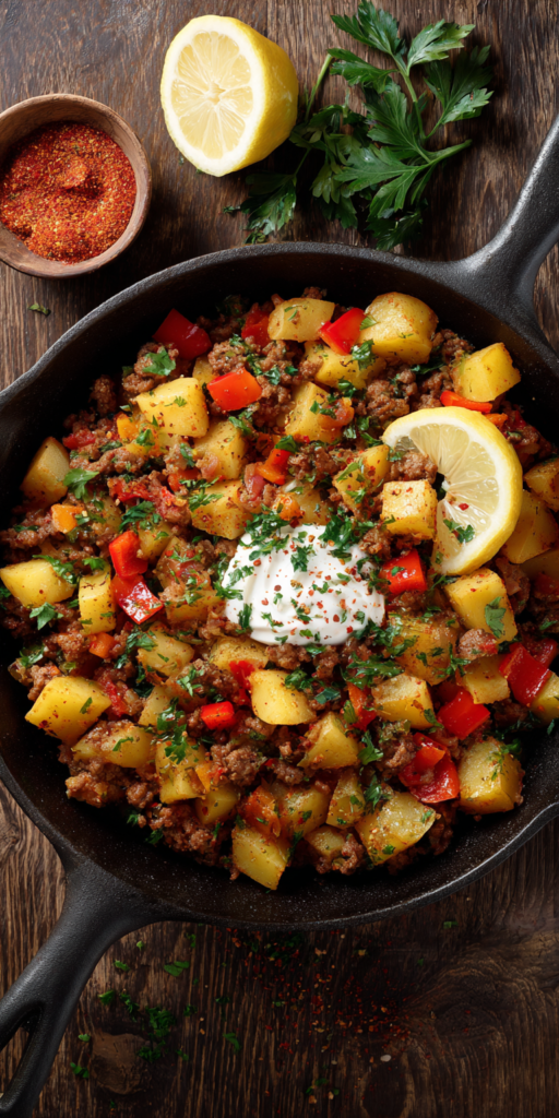 Mediterranean Ground Beef & Potato Skillet Recipe