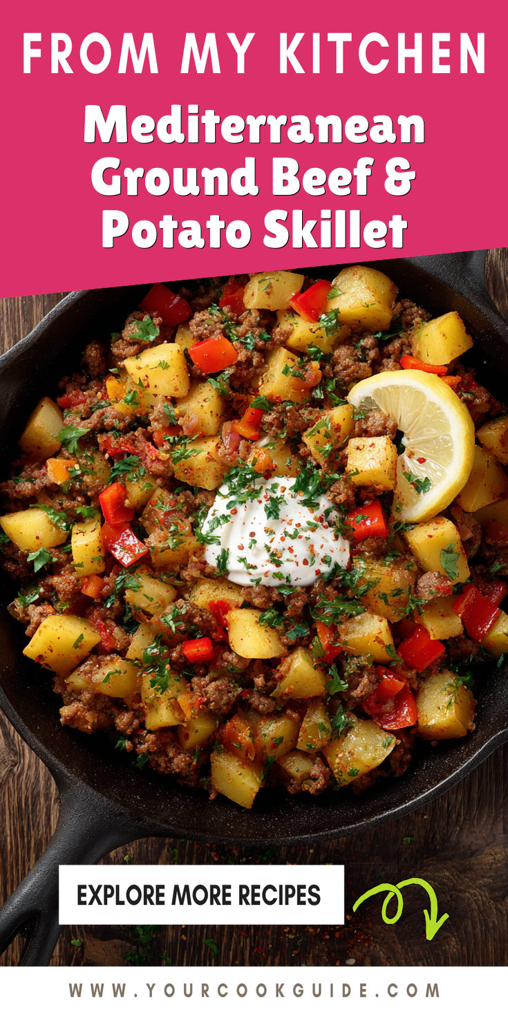 Mediterranean Ground Beef & Potato Skillet served warm with cozy spices
