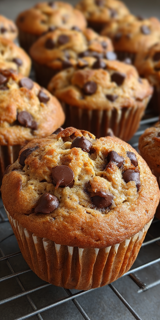 Peanut Butter Chocolate Banana Muffins served warm with cozy spices