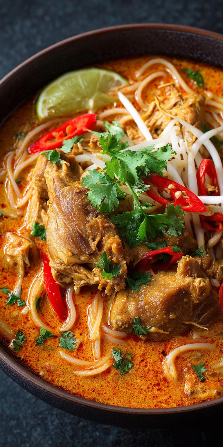 Slow Cooker Chicken Laksa served warm with cozy spices