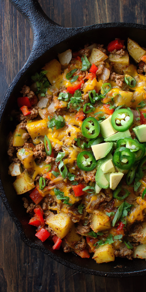 Tex-Mex Loaded Ground Beef & Potato Skillet Recipe