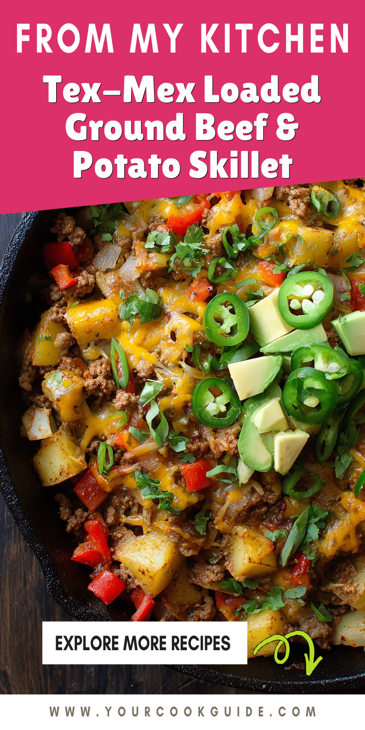 Tex-Mex Loaded Ground Beef & Potato Skillet served warm with cozy spices