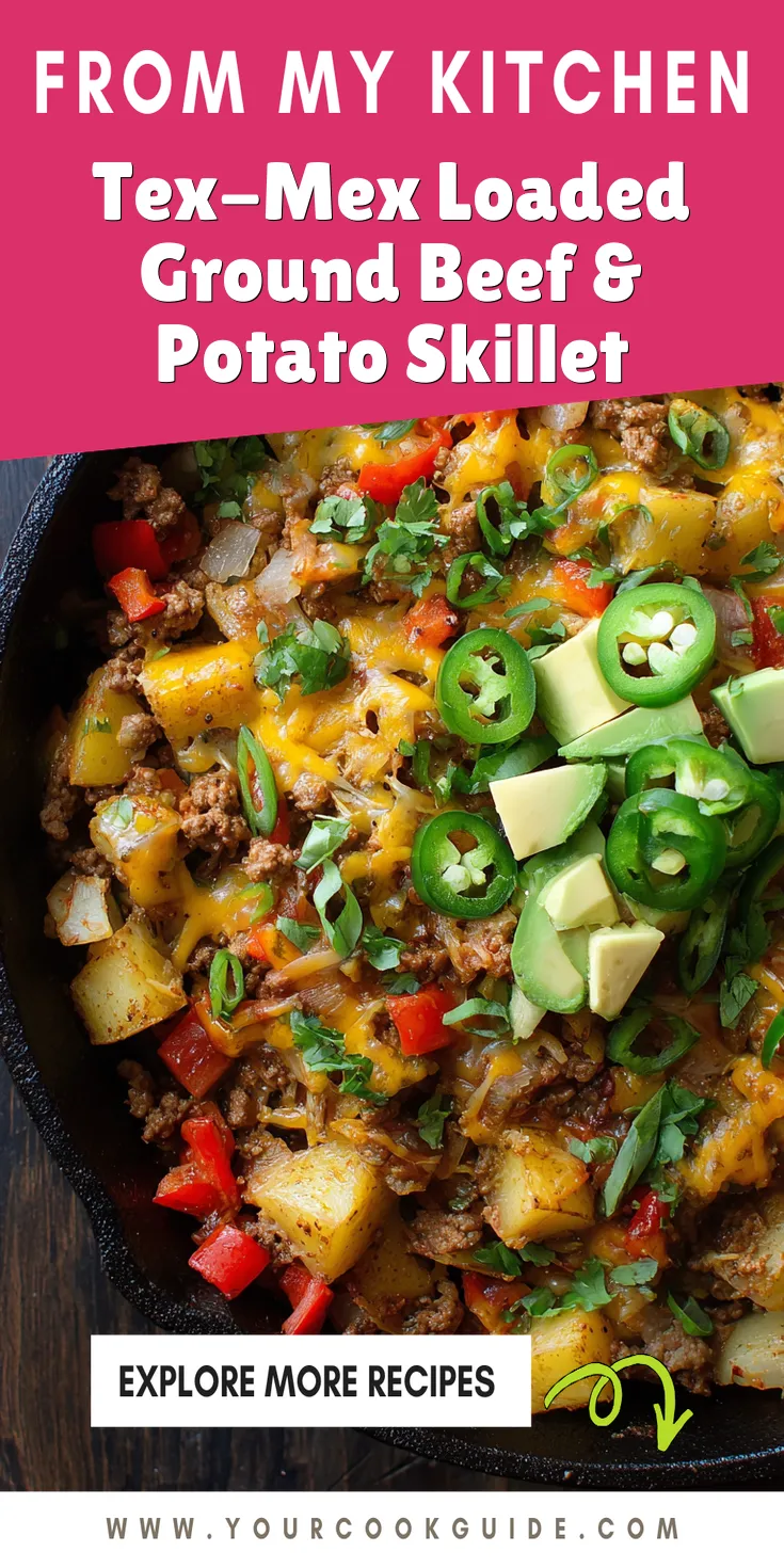 Tex-Mex Loaded Ground Beef & Potato Skillet served warm with cozy spices
