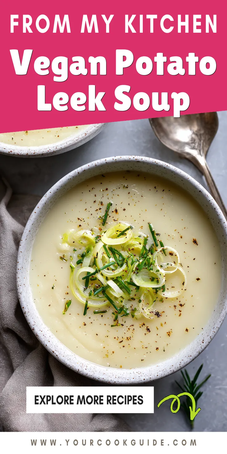 Vegan Potato Leek Soup served warm with cozy spices
