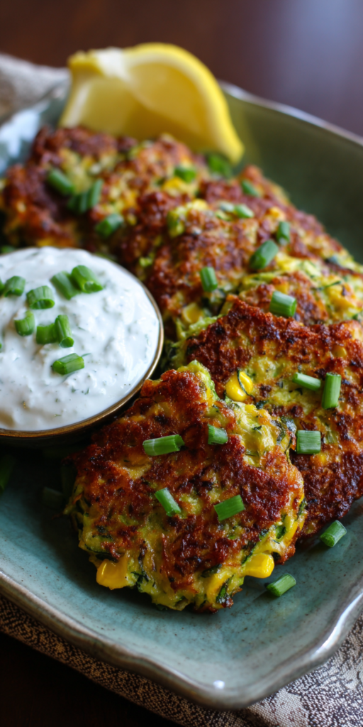 Corn & Scallion Zucchini Fritters with Garlic Aioli Recipe