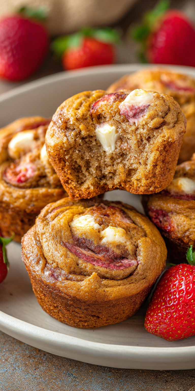 Cream Cheese Swirl Pumpkin Banana Strawberry Muffins served warm with cozy spices