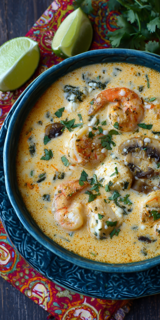 Creamy Queso Blanco Chicken & Shrimp Taco Soup Recipe