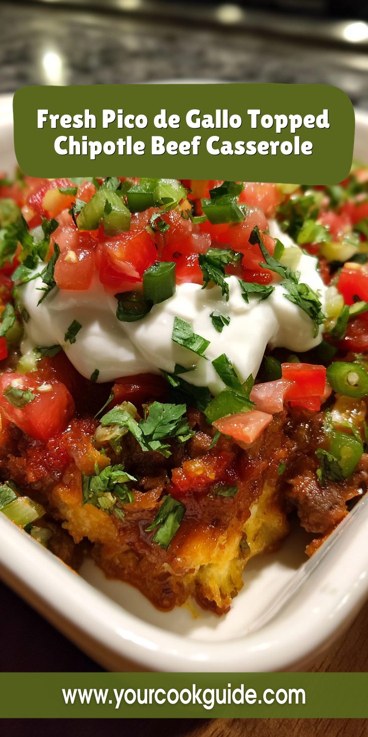 Fresh Pico de Gallo Topped Chipotle Beef Casserole served warm with cozy spices