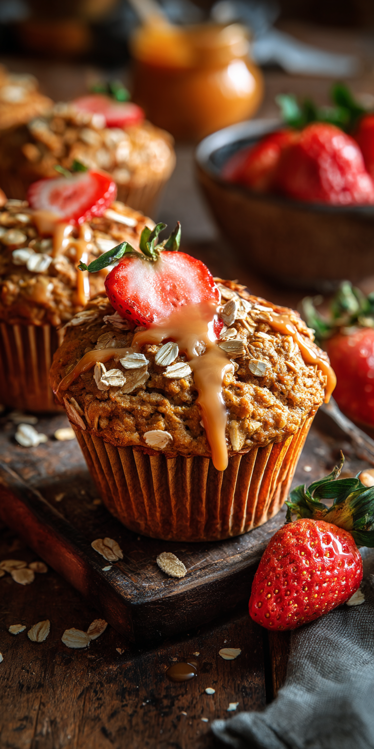 Healthy Oat & Honey Pumpkin Strawberry Muffins served warm with cozy spices